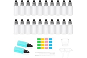 OFFCUP Liquid Flaschen, 20 Stück Kunststoff Tropfflasche 30ml Dropper Bottle, Augentropfen Flasche Plastikflaschen mit Kindersicherung Deckel Inkl. Messbecher Trichter Transfer Pipette und Etiketten