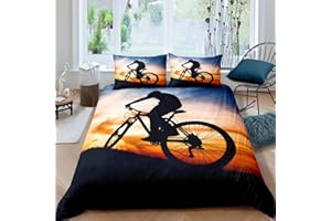 LOUSSIESD Set di biancheria da letto per mountain bike a tema sport estremo Cool 3D Dirt Bike Decor Comforter Cover Rider Bicicletta Copriletto Collezione Camera da letto 2 pezzi per letto singolo