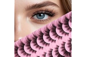 LOPHE Pestañas Postizas, 10 Pares 3D Cat Eye Lashes, Pestañas Postizas Naturales, Winged False Eyelashes, Agranda Tus Ojos, Lashes de Ojo de Gato, Efecto Natural y Realista (W0806-F)