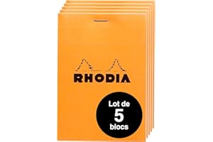 RHODIA 12200Amzc - Lot de 5 Bloc-Notes Agrafés N°12 Orange - 8,5 x 12 cm - Petits Carreaux - 80 Feuilles Détachables - Papier Clairefontaine Blanc 80 g/m - Couverture Souple et Résistante