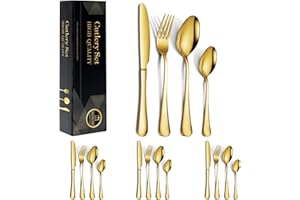 EMAYCE 16-Piece Golden Silverware Cutlery Set Service for 4, Stainless Steel Flatware Set, Including Spoons/Forks/Knives Tableware Utensil Set for Kitchen/Home/Restaurant, Mirror Polished, Dishwasher Safe