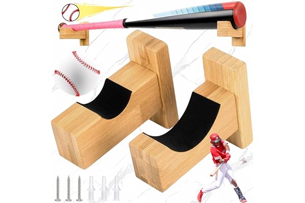 2 Récipients Support de Batte de Baseball, Affiché Horizontalement, Support de Batte de Baseball en Bois, Massif Fait à la Main, avec Doublure en Feutre et Support Mural pour Batte