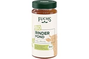 ‎FUCHS Fuchs Gewürze - Bio Rinder Fond, optimale Basis für Suppen und Saucen, Ohne Geschmacksverstärker, Farbstoffe oder Palmfett, Zutaten aus kontrolliertem biologischem Anbau, 400 ml im Glas