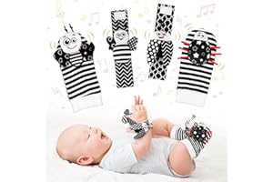 ZENDSTANDING Baby Toys 0-6 Months, Foot Finders & Wrist Rattles for Infants Black and White Sensory Toys Baby Essentials for Newborn Wrist Rattle Boy Girl Gifts