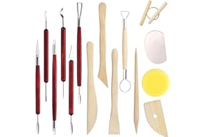 Fhioevt 15 Piezas Herramientas Arcilla Set de Esculpir Modelido Kit Ceramica Herramientas Escultura Herramientas Ceramica para Modelar Modelismo Herramientas de Arcilla para Principiantes