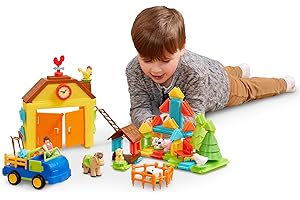BATTAT Bristle Blocks - STEM Interlocking Building Blocks - 67pc Barn Playset - Bricks, Animals & Figures - Educational Toys - Bristle Blocks Farm Set - 2 Years +