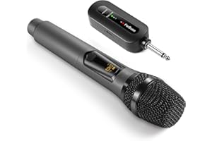 FerBuee Kabelloses Mikrofon Dynamisches Karaoke Mikrofon mit Empfänger und Anti-Rutsch-Ring, 100ft Wireless Mikrofon, Drahtloses Mikrofonsystem für Karaoke, Meeting