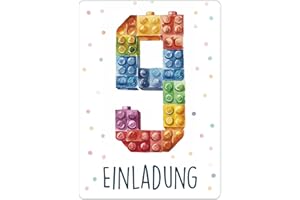 CALLUNA PRODUKTE MIT HERZ CALLUNA® Baustein Einladungen Kindergeburtstag Mädchen und Junge – 12 Stück – Witzige Baustein Geburtstag Einladungen für die Geburtstagsfeier – Einladungskarten Kids, Building Bauklötze (o. VH)