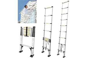 JADDUO Échelle Télescopique Pliante Antidérapante 3,2m, Marchepieds escamotables,Aluminium Bricolage Pliable Extensible Unique Droite Échelle multifonctionnelle Charge 150kg