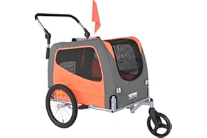 VEVOR Remorque de vélo pour chien, supporte jusqu'à 66/88/45,4 kg, 2 en 1 pour poussette pour animal domestique, cadre de chariot pliable facile avec roues à dégagement rapide, coupleur de vélo