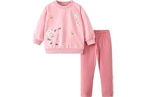 QHKEPW Girls Outfits Set Kids Clothes Cat Rainbow Love Heart Toddler Clothing Long Sleeve Sweatshirt T-Shirt Tops Leggings Trousers Round Neck 1-9 Years Old