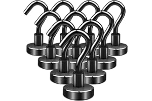 swihorab Ganchos magnéticos, paquete de 10, ganchos magnéticos extrafuertes, 10 kg, imanes de neodimio superfuertes con ganchos, 16 mm, negro