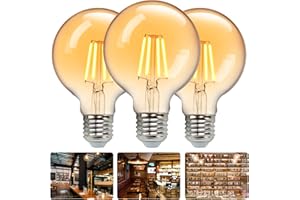 Aigostar Bombilla Vintage LED,Bombilla LED E27 Luz Calida 2200K, 4W (Equivalente a 35W),400LM,G80 Retro Bombilla Decorativa,para el Hogar, Restaurante, Cafetería, Bar-3 Unidades