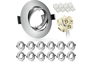 Wondlumi 12X Modern GU10 Downlights for Ceiling Round Polished Chrome Finish Mounting Frame for Recessed Ceiling Lights 360° Tilt Swivel Spotlight with Lamp Holders, Cutout Ø68-80mm, No Bulbs