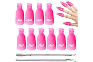OKALABANDEE Nagellackentferner Clips, 10 Stück Nagellackentferner Clips Set, mit 2 Stücke Nagelhaut DrückerTrimmer, Werkzeug Nagel Wrap Caps für Gel Polish Entferner, Rosenrot
