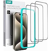 ESR iPhone 15 Pro i&ccedil;in kırılmaz cam ekran koruyucu folyo, 3 ekran koruyucu folyo, 2,5D kavisli kenarlar, tam askeri standart 