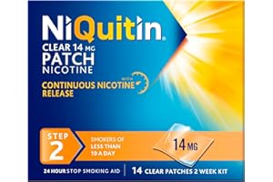 NiQuitin 14 mg Nicotine Patch - Step 2 - Stop Smoking Aid Therapy - 14 Clear Patches for 2 Weeks Treatment - 24h Craving Control - Invisible Nicotine Patches