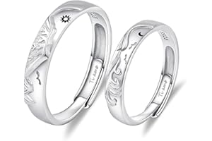 ANAZOZ Anillos Compromiso Pareja, Joya Plata 925, Anillo Ajustable Simple Anillo Pareja Sol y Luna de Montaña y Mar, Alianzas Boda Regalo Aniversario Pareja