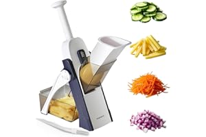 SupMaKin Mandoline de Cuisine Safety Slicer Manuelle Multifonction Tous Coupe Légumes Lame en acier inoxydable, Julienne, Cubes, Fcoupe Patate Frite carotte, Euroshopping - bleu