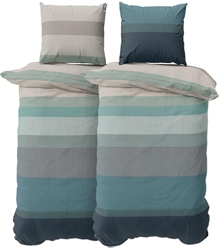 DILIOS Premium beddengoed 135 x 200 cm, 100% katoen, Öko-Tex gecertificeerd, renforcé, ademend en hypoallergeen, met ritssluiting, 2- delig, dekbedovertrek kussensloop 80 x 80 cm, grijs/wit