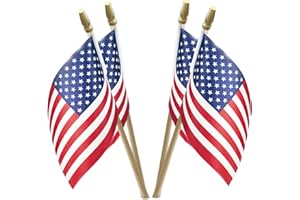 Anley LOT OF 12 - USA Service 4x6 in Wooden Stick Flag - July 4th Decoration, Veteran Party, Grave Marker, etc. - HandHeld American Flag with Kid Safe Golden Spear Top (Pack of 12)