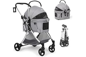 Beberoad 3-in-1 Pet Stroller Dog Pram Detachable Carrier Car Seat Pet Strollers for Small Medium Dogs Cats, Dog Cat Buggy Pushchair Trolley, Folding Lightweight Travel Pet Pram with Mattress (Grey)