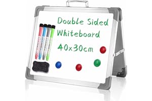 CYIECW Tableau Blanc Magnétique Double Face, 30 x 40 cm Pliable Mini Tableau Blanc Aimants avec Stylos et Eponge pour Ecole, Maison, Office