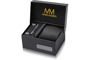 Massi Morino Tie and Pocket Square Set Men incl. Cufflinks, Tie Pin and Gift Box - Men's Tie Set for Wedding