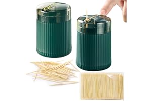 ULAWELLOR Dispenser Automatico di Stuzzicadenti Pop-Up,Distributore di Stuzzicadenti con Coperchio,Dispenser Porta Design Leggero di Lusso(2 Pezzi,Verde Scuro)
