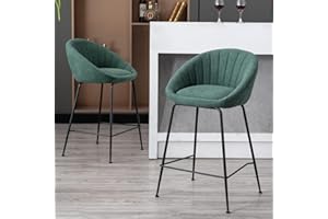 chairus Juego de 2 Taburetes de Bar Modernos Sillas Altas de Cocina con Respaldo, Sillas de Bar de Fibra con Patas Negras Taburetes Altos para Islas de Cocina/Restaurante,Verde