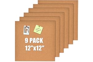 Okydoky 30 X 30cm Self-Adhesive Cork Borad, 4mm Thick Cork Tiles for Walls, 9 Pack Bulletin Board for Office, Home, School(4mm,9P,UK)