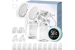 AZYVUM Doppelte Milchpumpe Elektrisch,Abpumpen Muttermilch mit 10 Aufbewahrungsbeuteln und 2 Sauger,3 Modi und 9 Saugstufen,Anti-Rückfluss,Mikro-Vibrationsmassage,Wiederaufladbare Tragbare Breast Pump