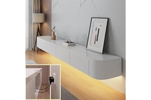 XDXINY TV Media Console Floating TV Cabinet Wall Mounted TV Cabinet Multi Large Storage TV Bench Under TV Lowboard with drawers Router Bracket (White+LED, 200 * 20 * 24CM)