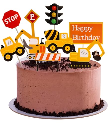 53-teiliges Baustellen-Kuchenschmuck Set – Mit Baggern & LKWs Für Kindergeburtstage
