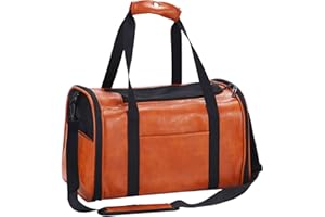 Lasaviin Modische Hundetragetasche aus Leder, von Fluggesellschaften zugelassen, für kleine, mittelgroße Hunde, Katzen unter 6,8 kg, zusammenklappbar, weiche Seiten, Reisewelpentasche, Braun