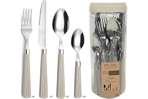 AMEFA PRADEL ESSENTIEL - Ménagère 24 couverts de table pour 6 personnes - Paille - Acier inoxydable 18/0, Finition Standard - Taupe