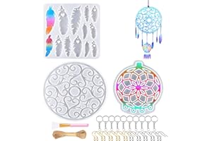 GMMG Moule Resine Epoxy Moule Attrapeur de Rêves Plumes Moule Bijoux Resine Epoxy Boucle d'oreille Moules Resine Epoxy Accessoires (35 Pièces)