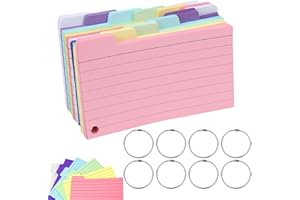 EGOSKY 300 Blätter Karteikarten, Blanko Memory Karten Liniert Karteikarten Lernkarten mit 8 Binderingen für Schul, Büro, GedäChtnis