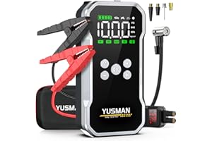 YUSMAN Jump Starter Power Pack with Air Compressor, 6000A 150PSI Portable Car Battery Booster (10.0 Gas/7.0L Diesel), 12V Car Jump Starter Power Bank with Jump Leads, LCD Screen, 2 LED Light