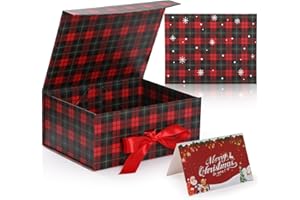 Natale Scatola Regalo con Coperchio，GeeRic 29*22*10.5CM Scatola Regalo Fiocco+Biglietto d'auguri Scatola Pieghevole Chiusura Magnetica Riutilizzabile Lusso Moda Grande Confezione per Capodanno/Natale