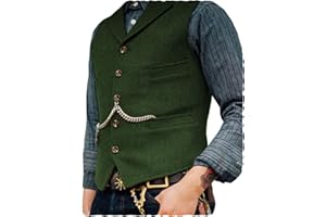 Ceehuteey Mens Suit Vest Waistcoat Tweed Retro V Neck Wool Herringbone for Prom