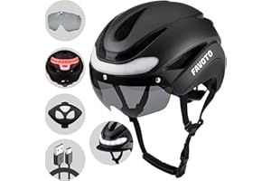 Favoto Casco da Bicicletta con Luce - Caschi Ciclismo per Uomo Donna Adulti con Luci Posteriori Circonferenza Regolabile Visiera Rimovibile