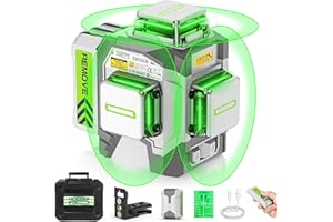 Huepar Pro Laser Level 360, Self Leveling 3 x 360 Green Beam 3D Cross Line Laser Tool, High Accuracy, 8000mAh Rechargeable Li-ion Battery, Remote Control, Hard Carry Case ZK03CG-S