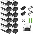 LightingWill 12-Pack LED Aluminum Profile, LED Aluminum Channel 3.3ft/1Meter Black U-Shape LED Diffuser with Milky White Cover, End Caps and Mounting Clips Aluminum Extrusion for LED Strip Lights U02