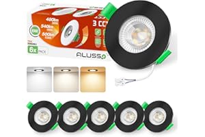 ALUSSO LIGHTING LED Recessed Ceiling Lights 6W 540lm, Ø68mm Black Downlight for Ceiling, Dimmable 3CCT Warm White 3000K Neutral White 4000K Cool White 6500K, IP44 Spotlights for Bathroom, 6Pack