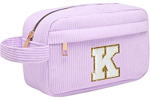 TOOZEN Personalisierte Initialen Große Make-up-Tasche, Schminktasche Damen, Reise Cord Kosmetiktasche, Geburtstagsgeschenke für Frauen und Mutter, Geschenke für Freundinnen, Braut und Brautjungfern Lila, K