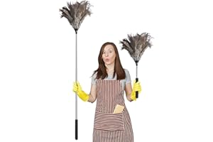 BUERPINKING Plumero Atrapapolvo Avestruz Extensible, Extensibles con Mango de Acero Inoxidable, Atrapapolvo, Plumero Plumas de Avestruz, Ajustables de 46 a 116 cm, Antiestático, Lavable