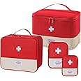 SOOFAM 4 PCS Portable First Aid Kit Empty，Emergencyy Medicine Storage Bag with Handle，Pill Manager Travel Bag， Reusable Medical Kits Empty Rescue Bag，Medicine Tools Travel Storage Bag (Red)