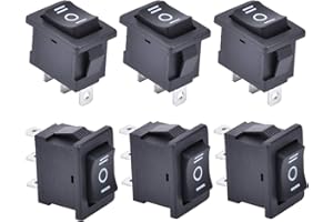 APIELE 6 pieces toggle switch, 3 position on/off with SPDT 3 pins rocker switch, 250 V 6 A button rocker switch for homes, industry, DIY KCD1-2-103 (on-off-on, black)