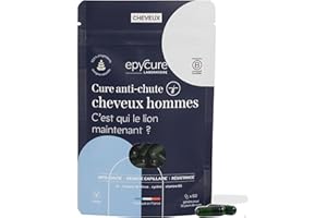 EPYCURE - Cure Chute de Cheveux Homme - 92% Naturel - Limite la Perte, Accélère la Pousse, Efficace Contre l'Alopécie Androgénique - Cystine, Zinc, Vitamines - 1 Mois - Vegan - Fabriqué en France